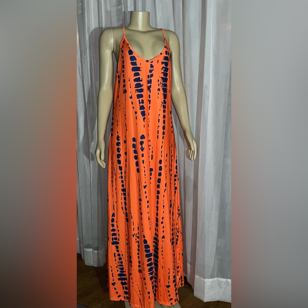 Orange and Blue Maxi Dress